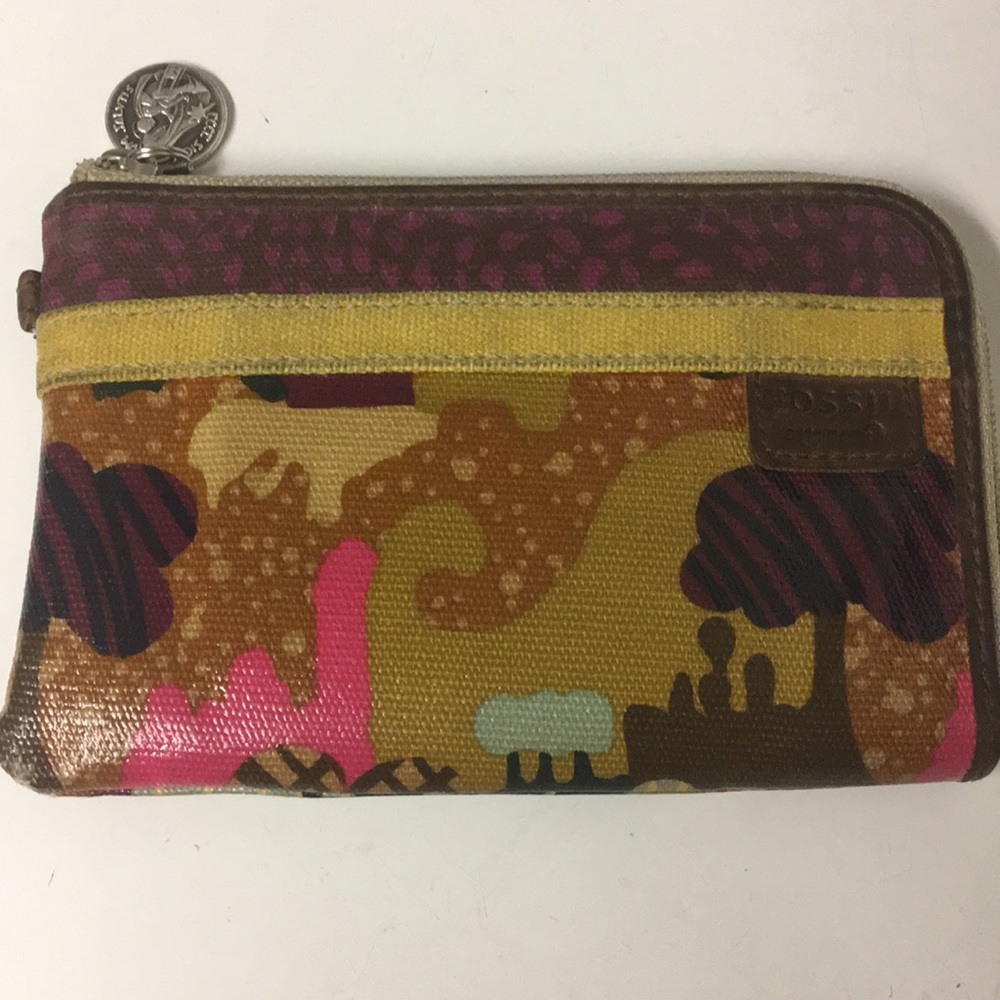 FOSSIL KEY-PER Waxed Floral Canvas Zipper Wallet